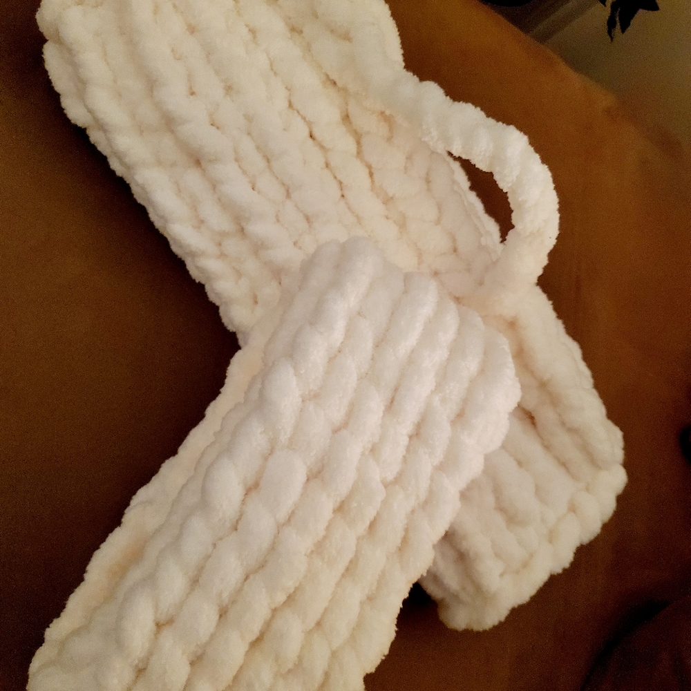 Hand Crocheted Ivory Head Wrap & Hand Warmer Set